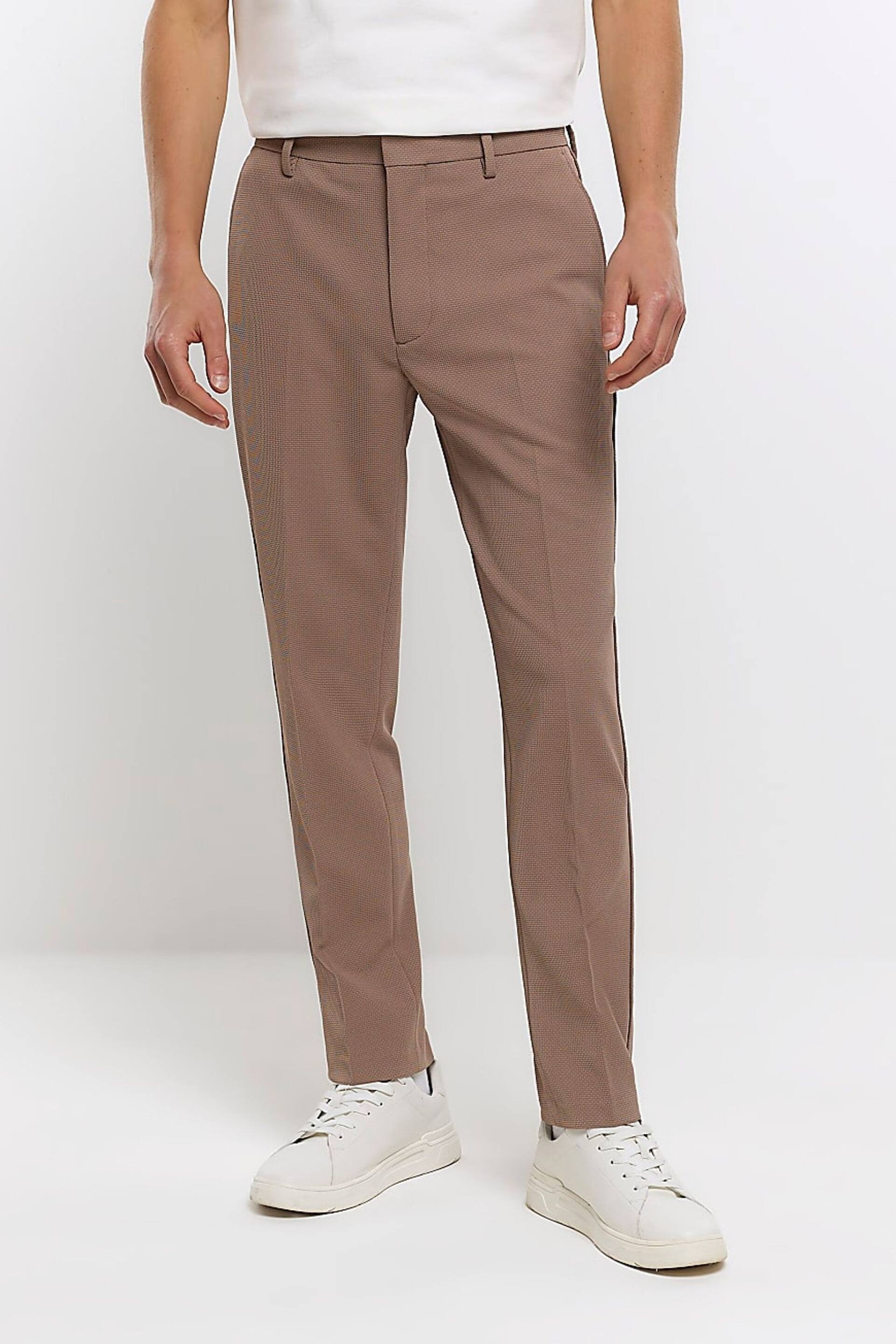 River Island Brown Waffle Smart Trousers - Image 4 of 6