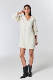 Ecru White Cable V-Neck Knit Dress - Image 3 of 6
