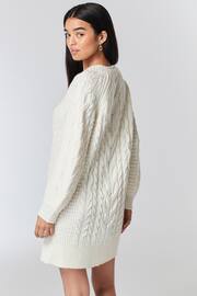 Ecru White Cable V-Neck Knit Dress - Image 4 of 6