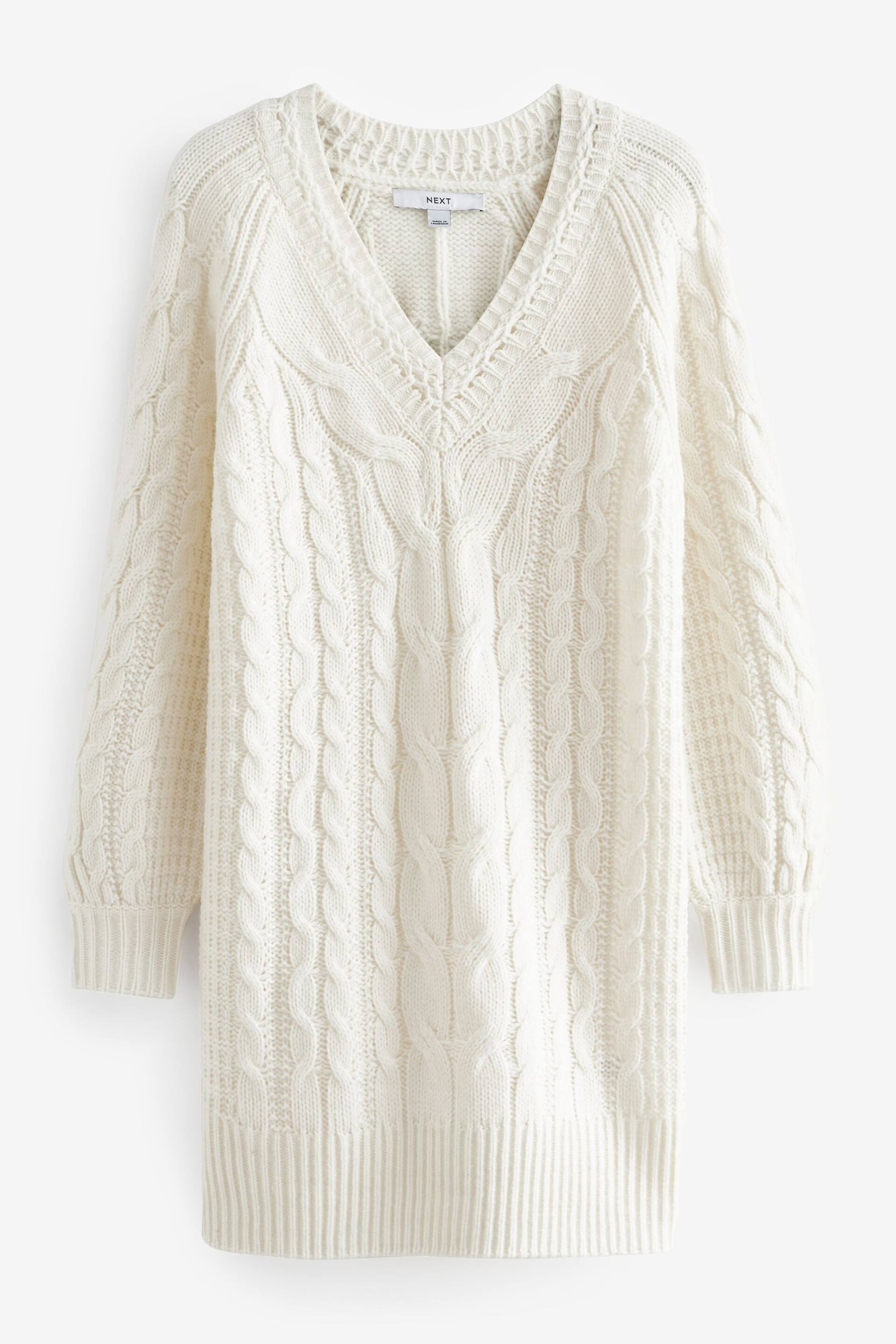 Ecru White Cable V-Neck Knit Dress - Image 6 of 6