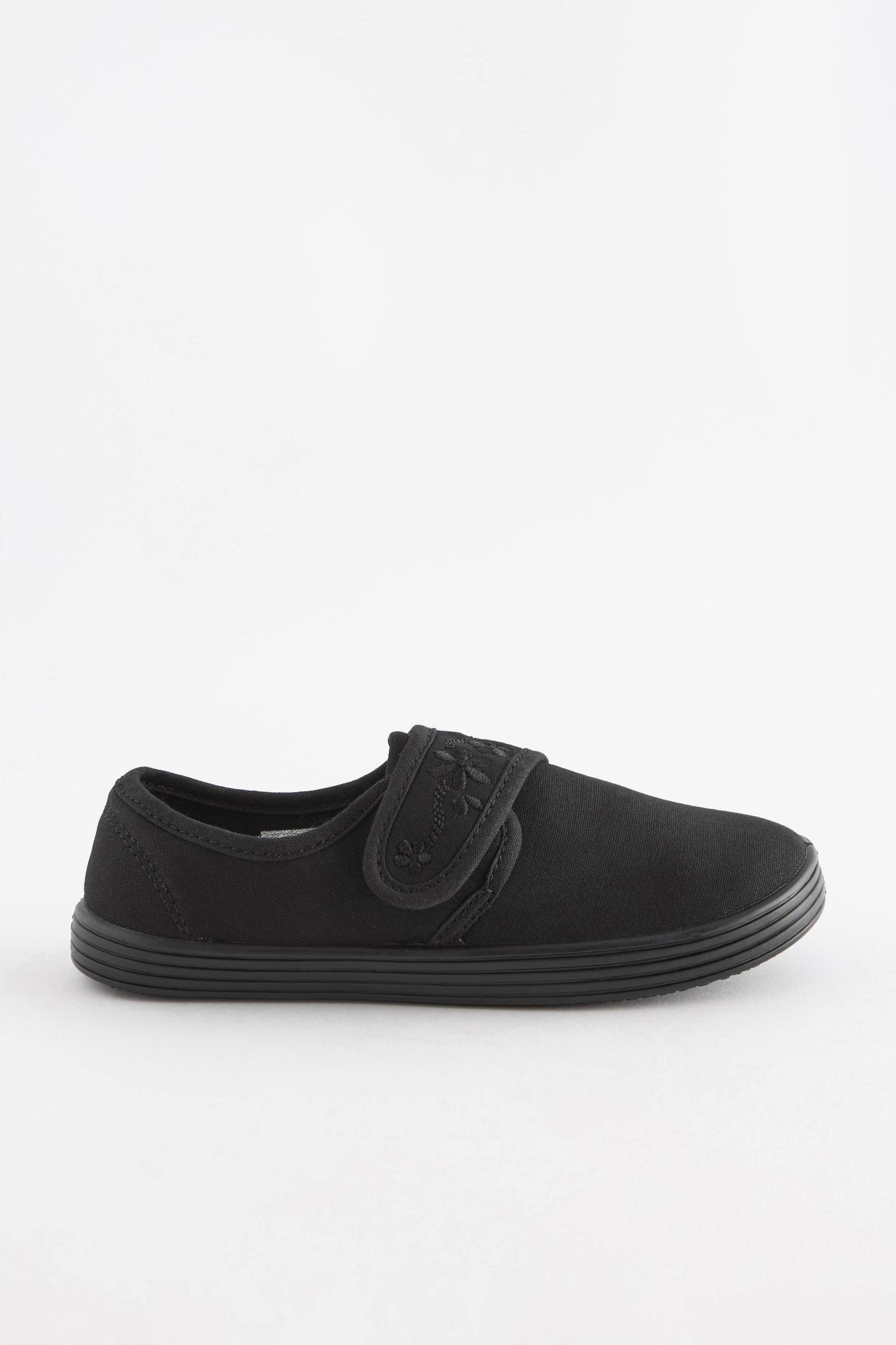 Black Wide Fit (G) Embroidered Strap School Plimsolls - Image 2 of 5