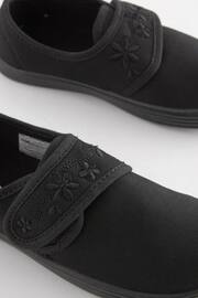 Black Wide Fit (G) Embroidered Strap School Plimsolls - Image 4 of 5