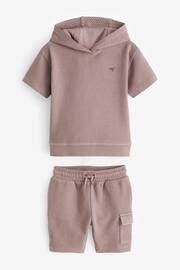 Tan Brown Short Sleeve Textured Hoodie and Shorts Set (3mths-7yrs) - Image 7 of 8