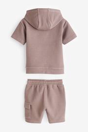 Tan Brown Short Sleeve Textured Hoodie and Shorts Set (3mths-7yrs) - Image 8 of 8