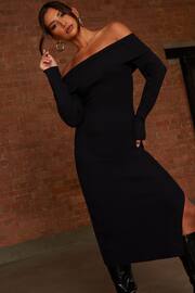 Chi Chi London Black Bardot Split Detail Midi Jumper Dress - Image 1 of 4