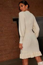 Chi Chi London Cream Balloon Sleeve Cable Knit Mini Jumper Dress - Image 2 of 4