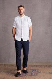 White Grandad Collar Signature 100% Linen Short Sleeve Shirt - Image 2 of 7
