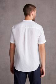 White Grandad Collar Signature 100% Linen Short Sleeve Shirt - Image 3 of 7