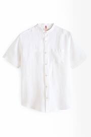 White Grandad Collar Signature 100% Linen Short Sleeve Shirt - Image 5 of 7