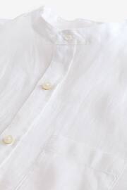 White Grandad Collar Signature 100% Linen Short Sleeve Shirt - Image 6 of 7