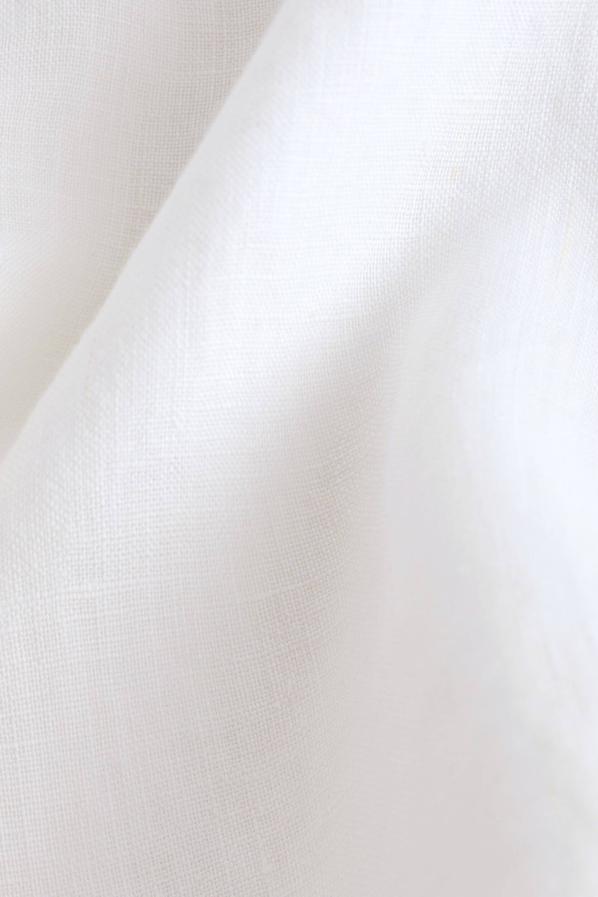 White Grandad Collar Signature 100% Linen Short Sleeve Shirt - Image 7 of 7