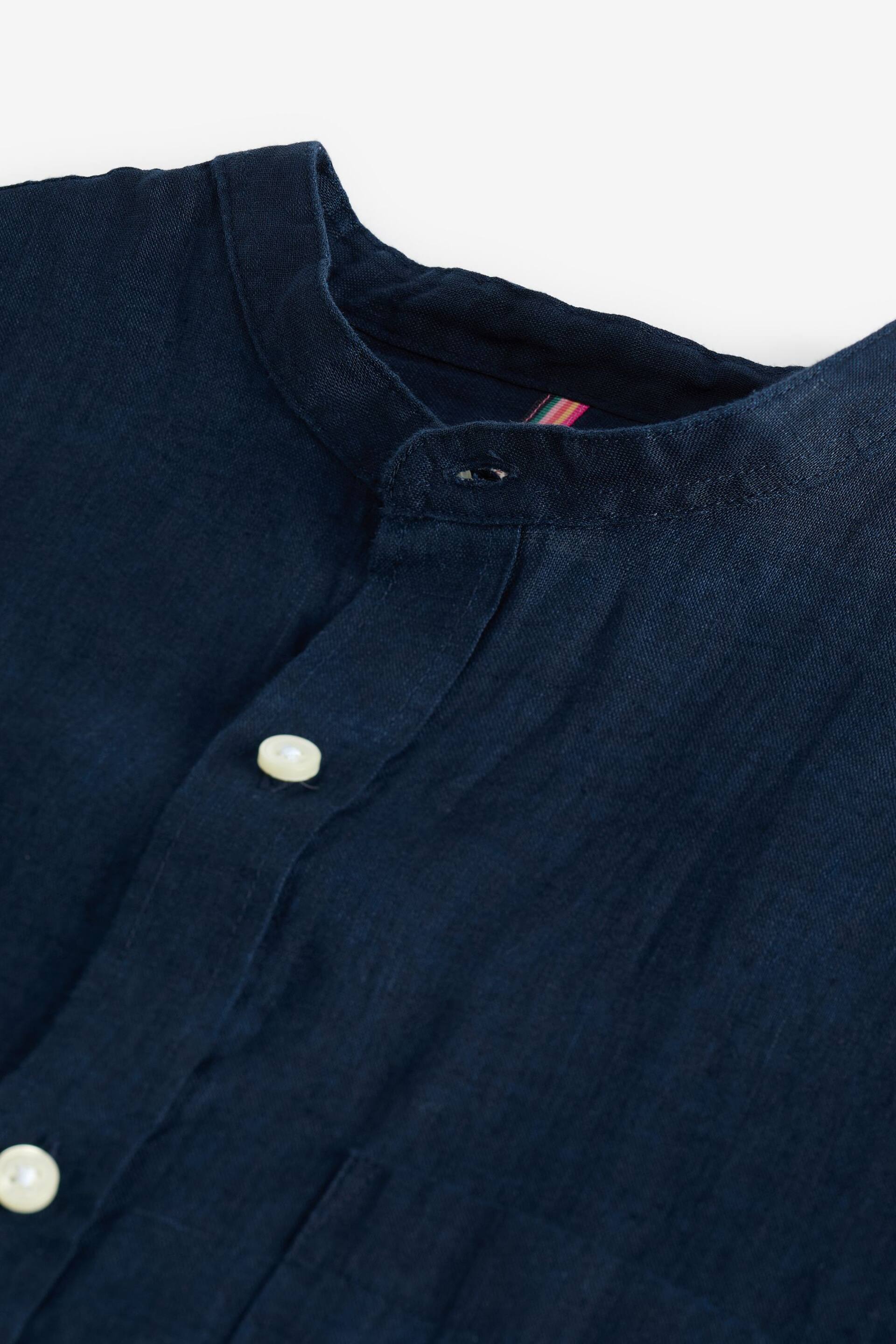 Navy Blue Grandad Collar Signature 100% Linen Short Sleeve Shirt - Image 6 of 6