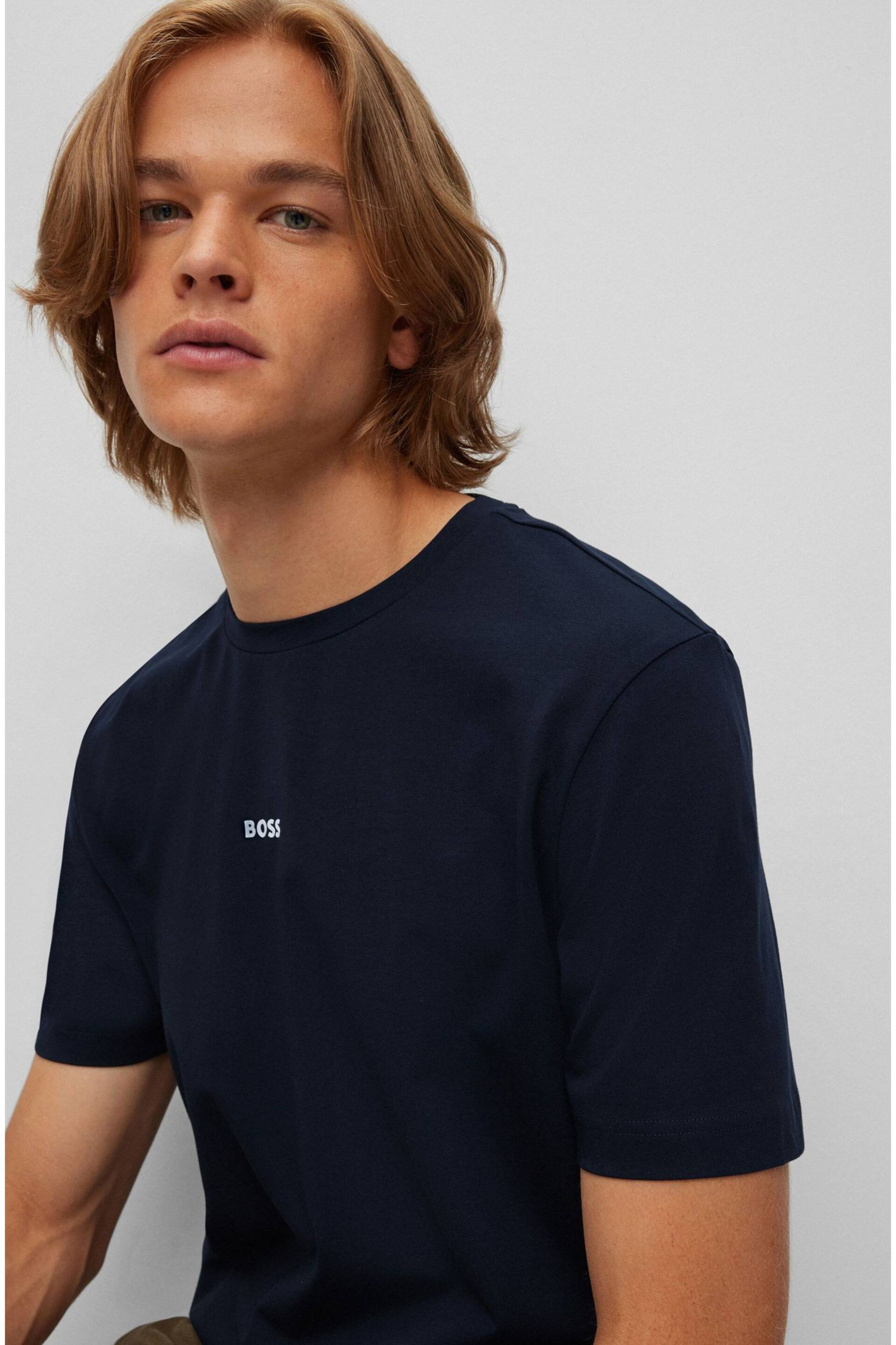 BOSS Dark Blue Relaxed Fit Central Logo T-Shirt - Image 4 of 4
