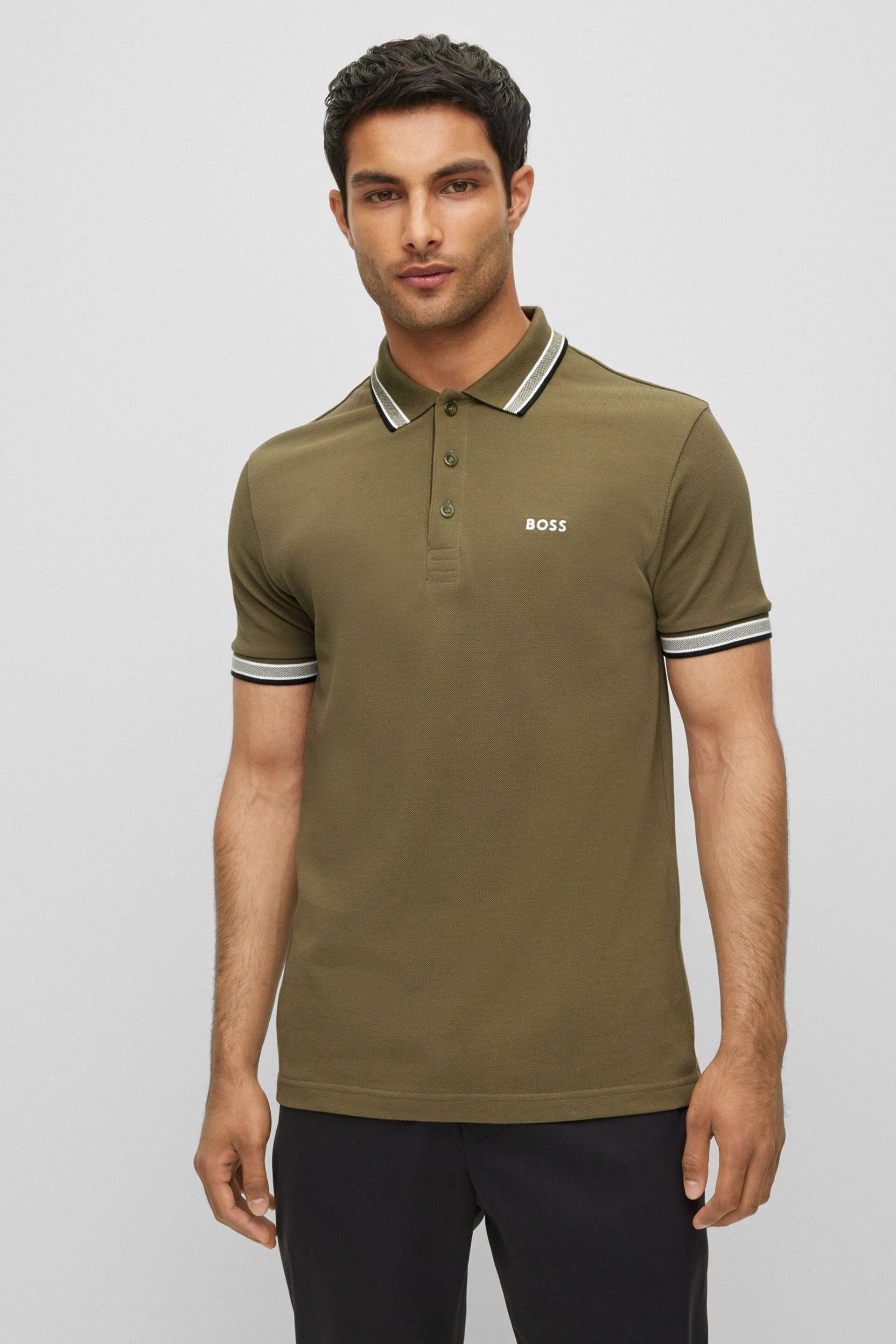 BOSS Olive Green/Black Tipping Paddy Polo Pink Cream Shirt - Image 1 of 5