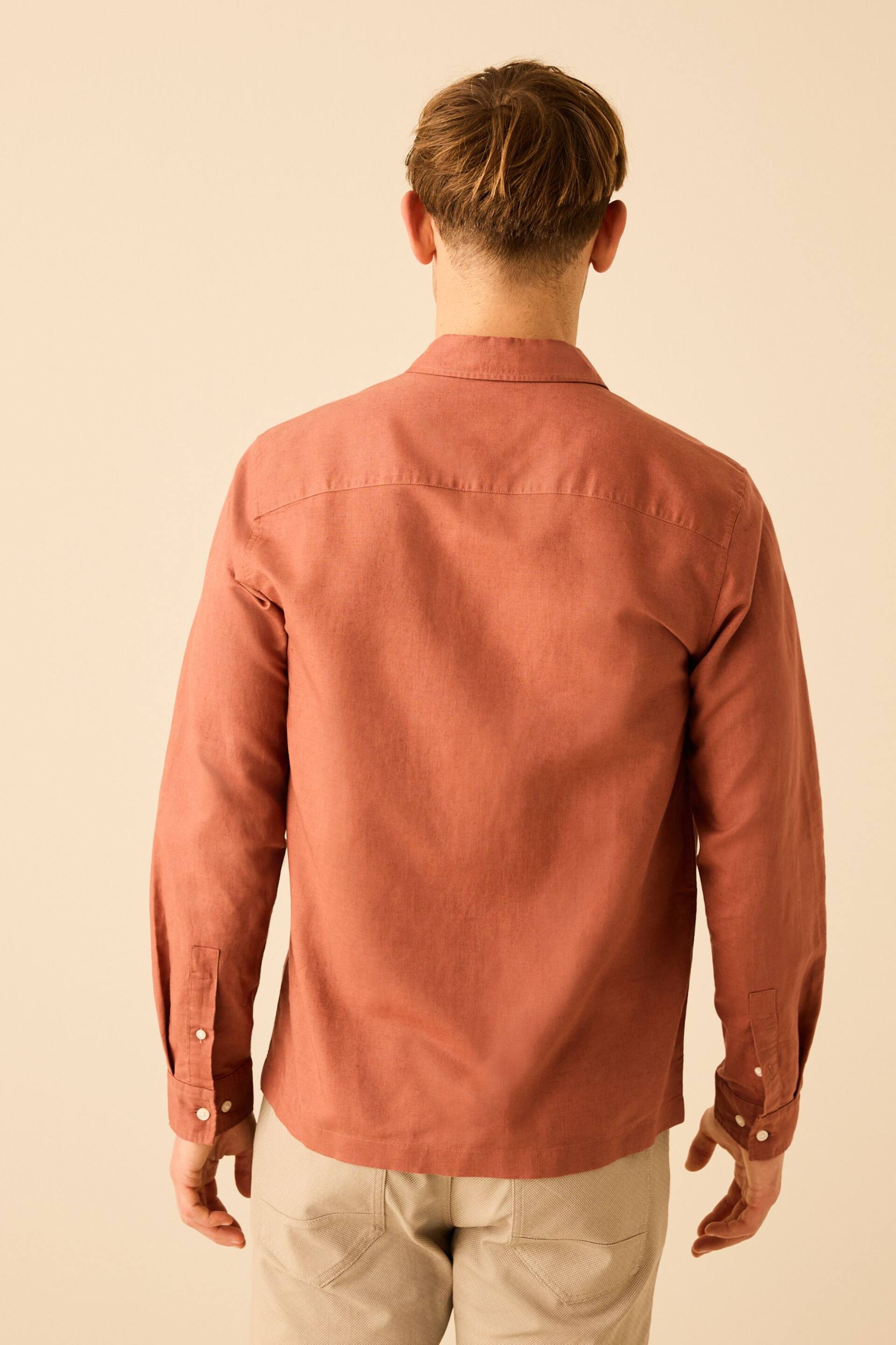Brown Linen Blend Long Sleeve Shirt - Image 3 of 7
