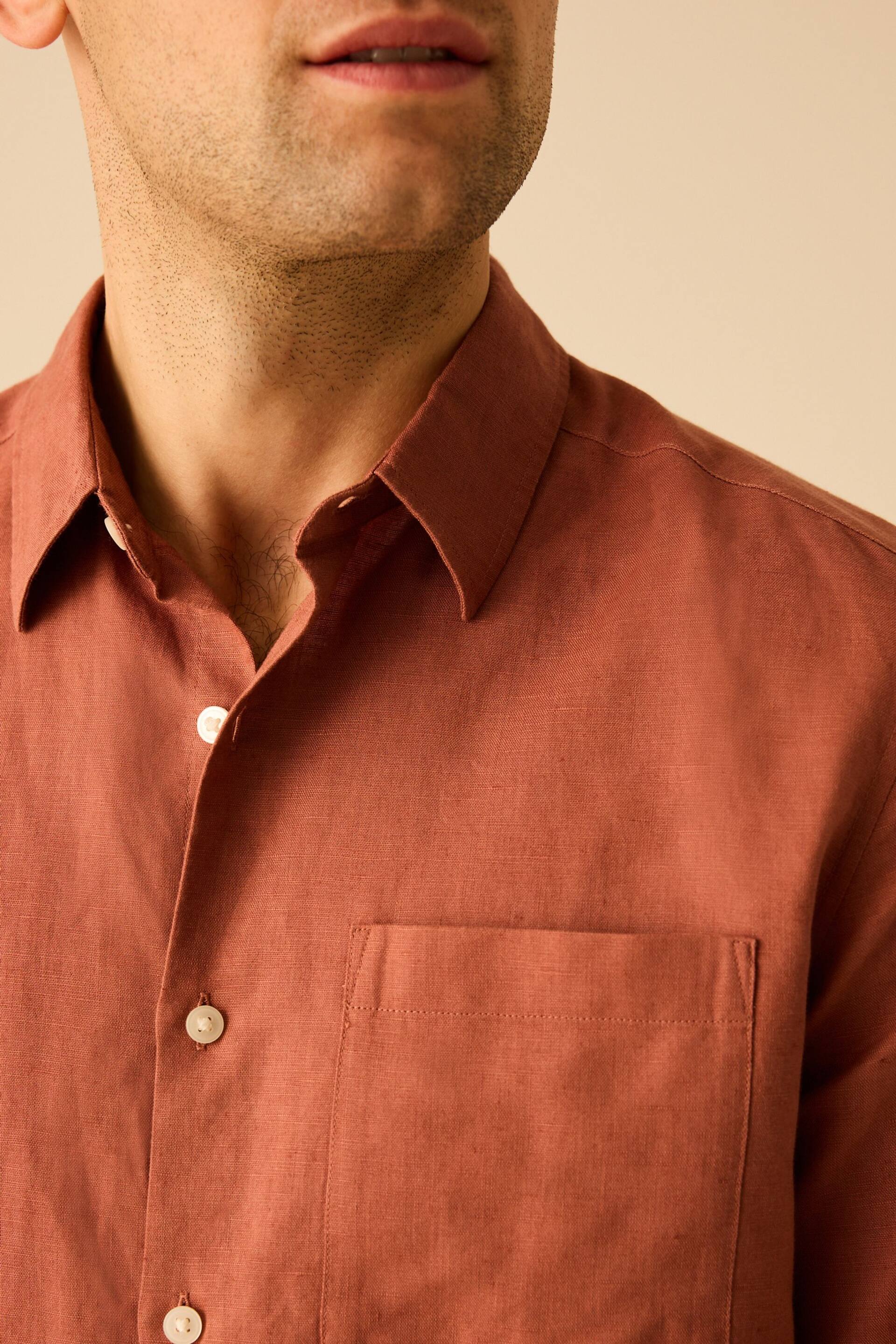 Brown Linen Blend Long Sleeve Shirt - Image 4 of 7