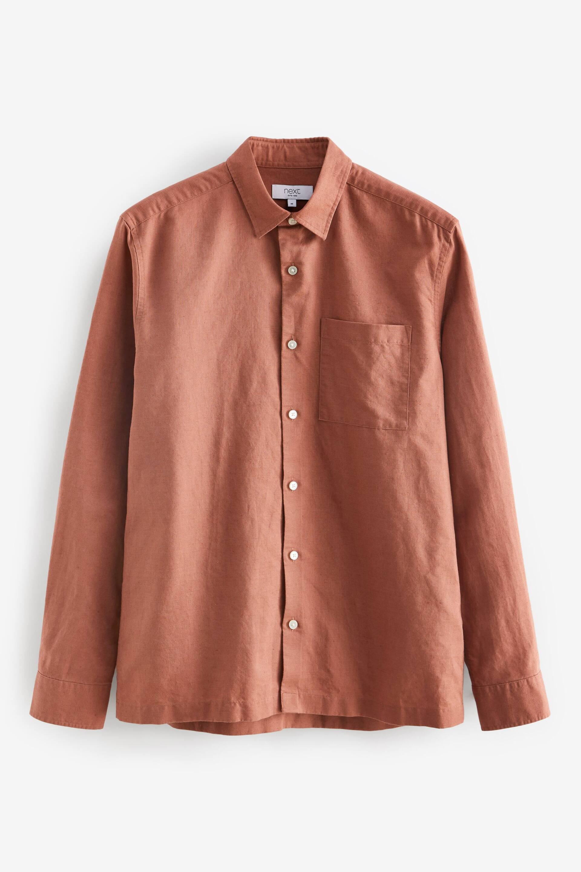 Brown Linen Blend Long Sleeve Shirt - Image 5 of 7