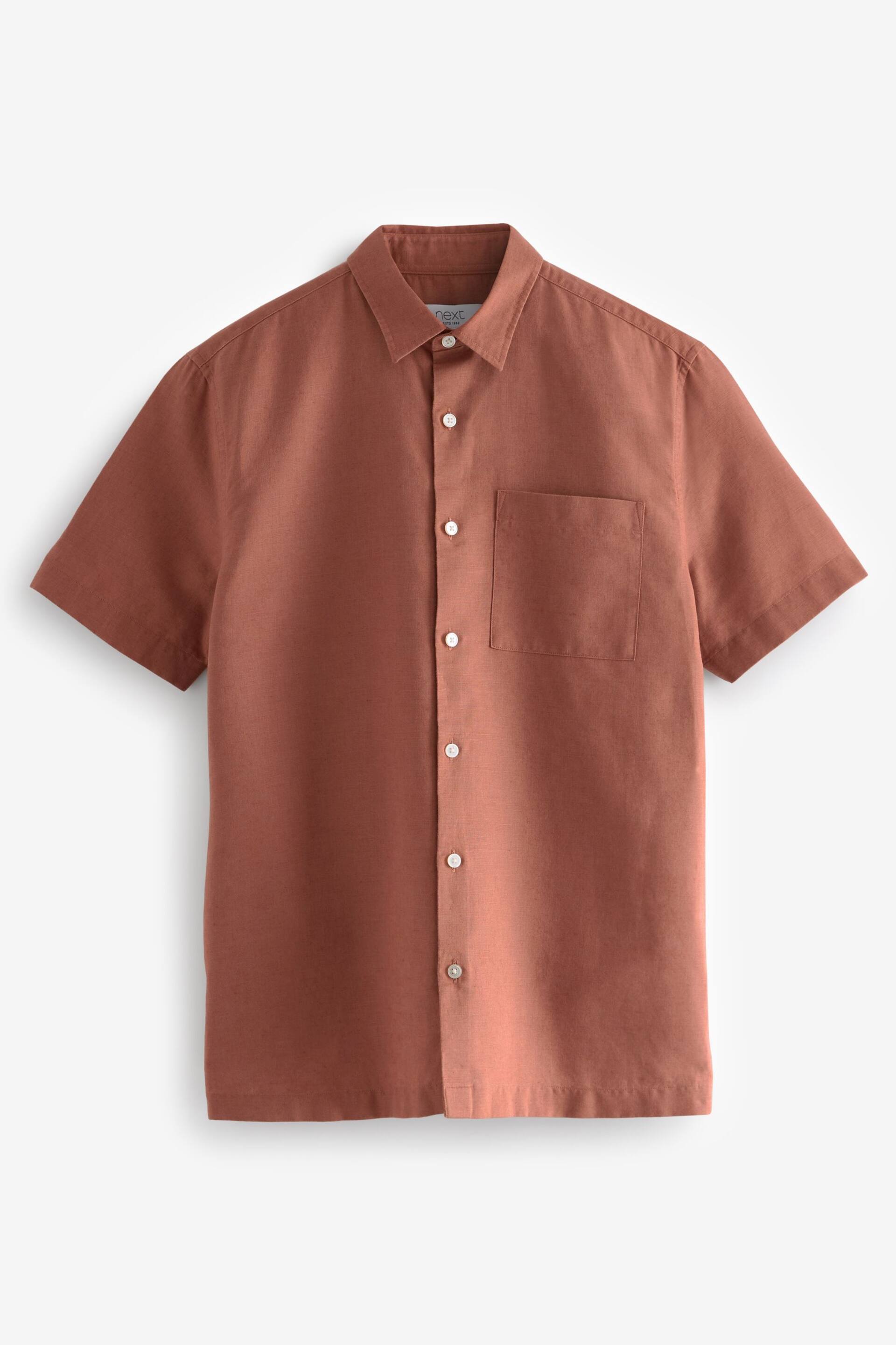 Brown Standard Collar Linen Blend Short Sleeve Shirt - Image 6 of 8