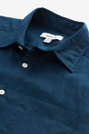Navy Linen Blend Long Sleeve Shirt - Image 6 of 7