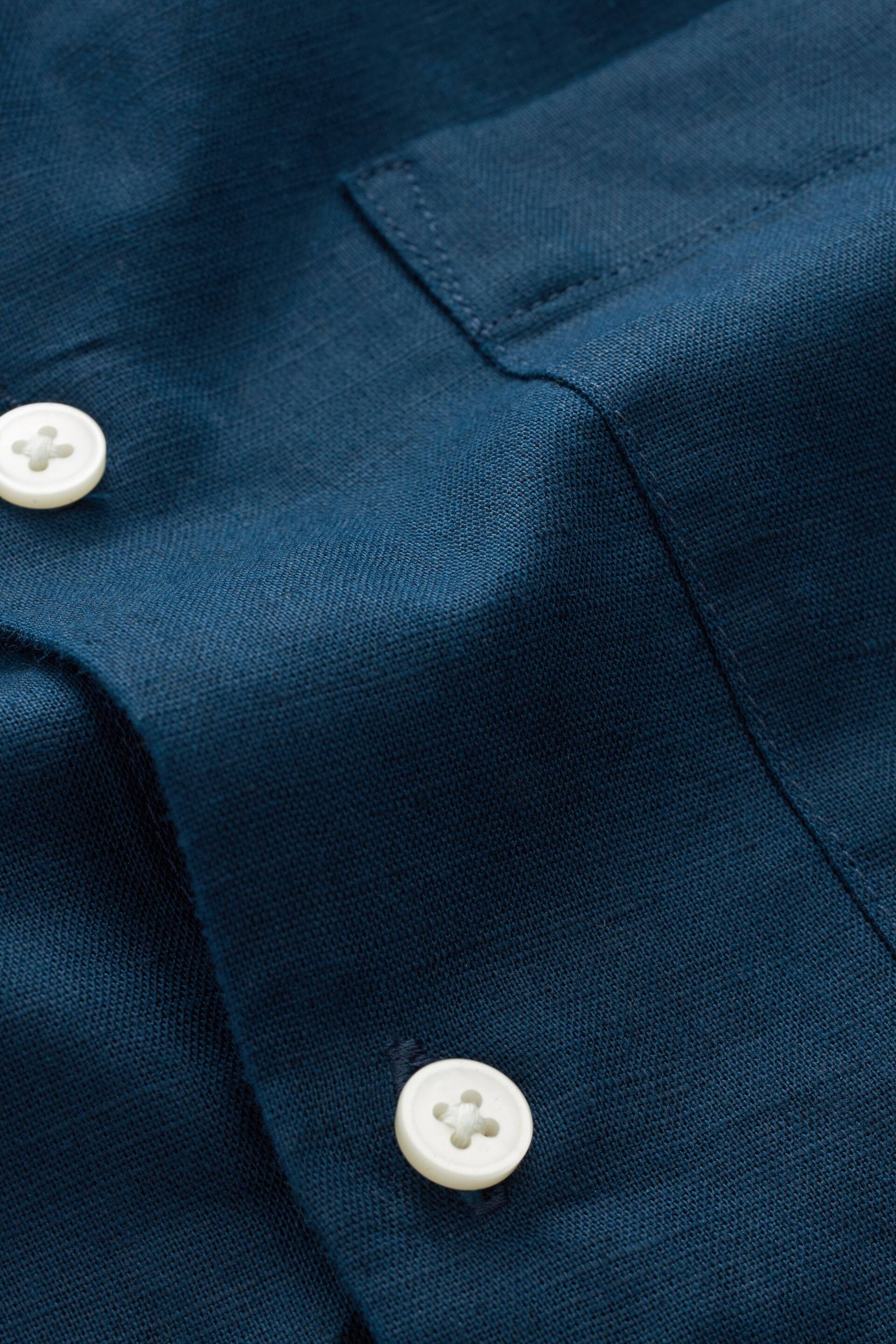 Navy Linen Blend Long Sleeve Shirt - Image 7 of 7