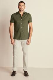 Dark Green Standard Collar Linen Blend Short Sleeve Shirt - Image 2 of 8