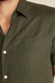 Dark Green Standard Collar Linen Blend Short Sleeve Shirt - Image 4 of 8