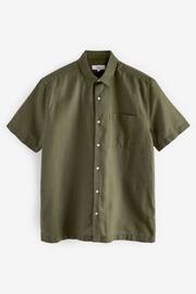 Dark Green Standard Collar Linen Blend Short Sleeve Shirt - Image 6 of 8
