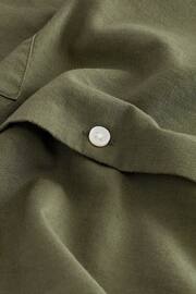 Dark Green Standard Collar Linen Blend Short Sleeve Shirt - Image 8 of 8