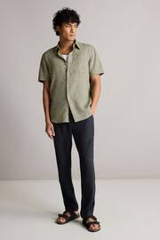 Green Standard Collar Linen Blend Short Sleeve Shirt - Image 2 of 8