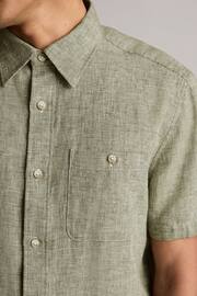 Green Standard Collar Linen Blend Short Sleeve Shirt - Image 4 of 8