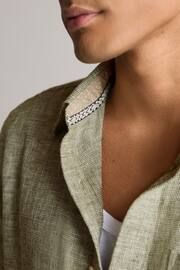 Green Standard Collar Linen Blend Short Sleeve Shirt - Image 5 of 8