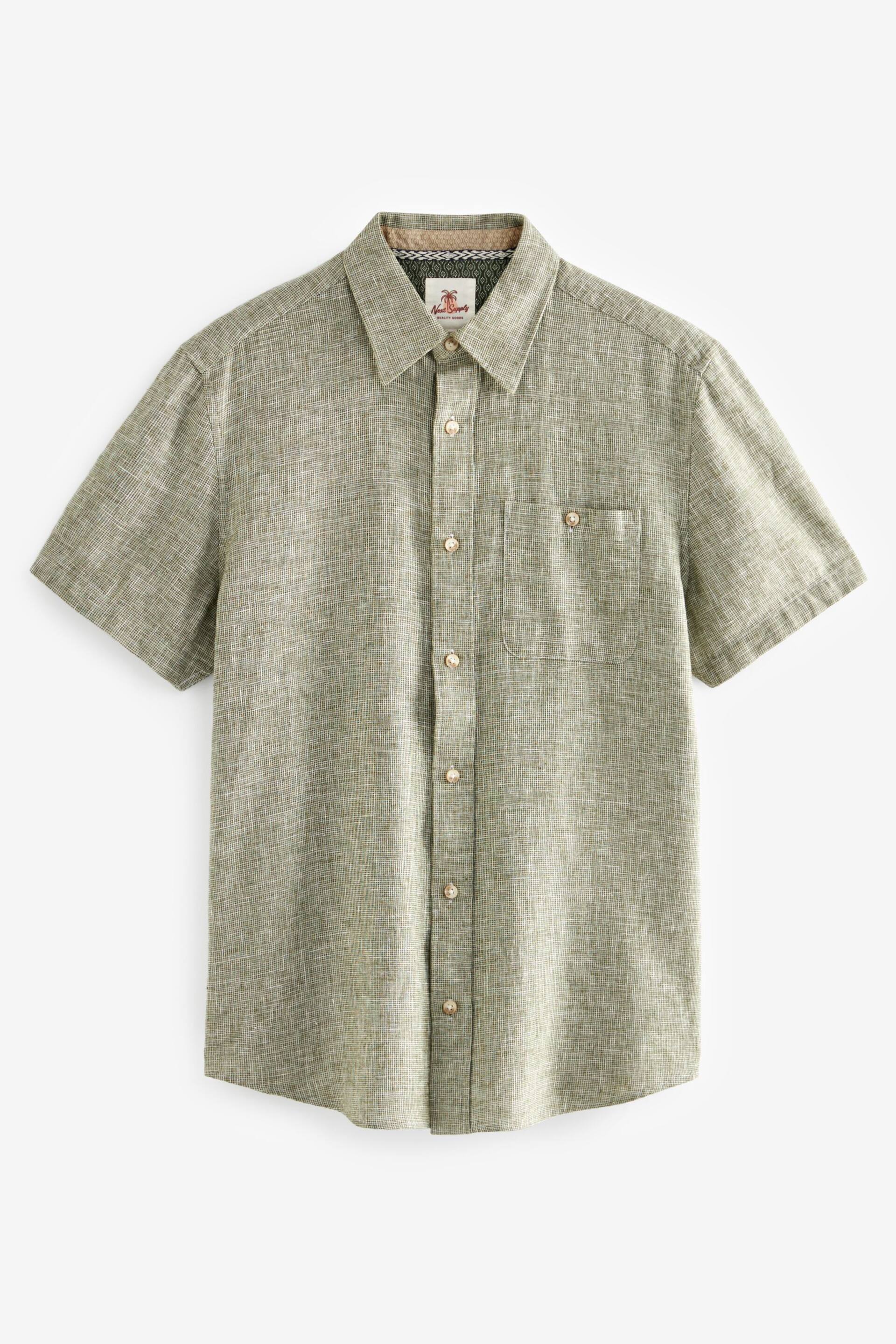 Green Standard Collar Linen Blend Short Sleeve Shirt - Image 6 of 8