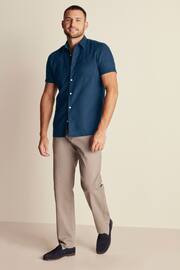 Navy Standard Collar Linen Blend Short Sleeve Shirt - Image 3 of 7
