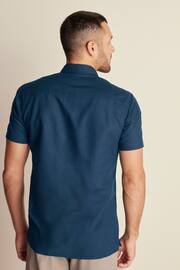 Navy Standard Collar Linen Blend Short Sleeve Shirt - Image 4 of 7