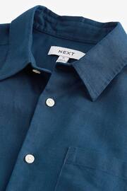 Navy Standard Collar Linen Blend Short Sleeve Shirt - Image 6 of 7