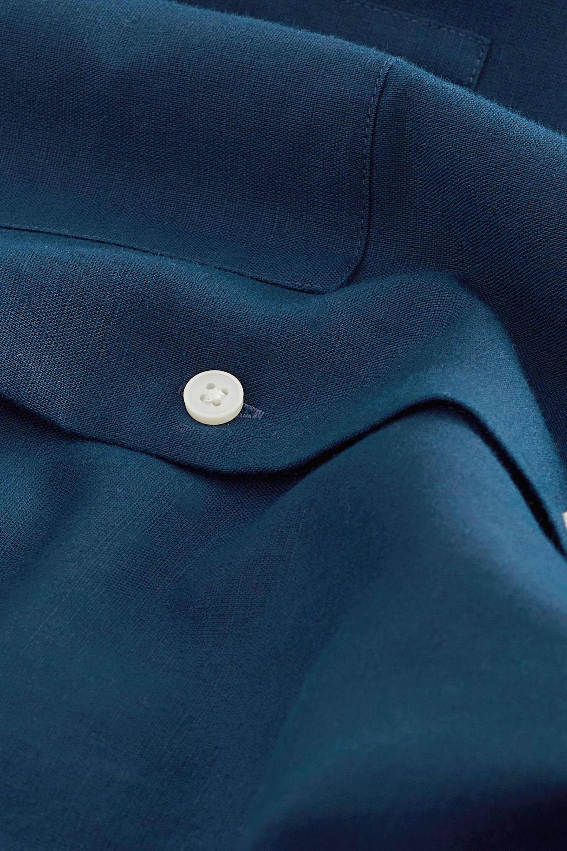 Navy Standard Collar Linen Blend Short Sleeve Shirt - Image 7 of 7