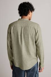 Green Grandad Collar Linen Blend Long Sleeve Shirt - Image 3 of 8