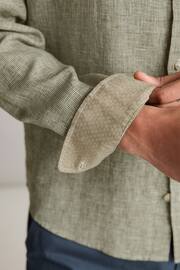 Green Grandad Collar Linen Blend Long Sleeve Shirt - Image 5 of 8