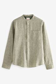Green Grandad Collar Linen Blend Long Sleeve Shirt - Image 6 of 8
