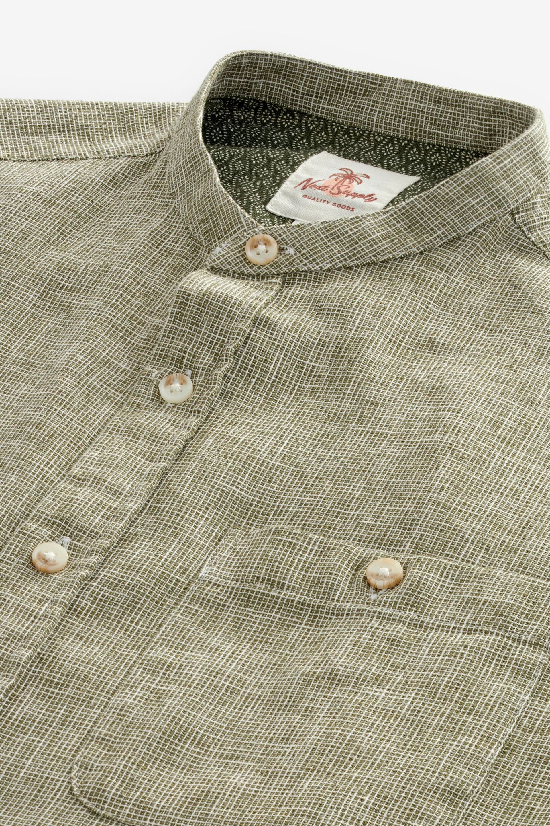 Green Grandad Collar Linen Blend Long Sleeve Shirt - Image 7 of 8