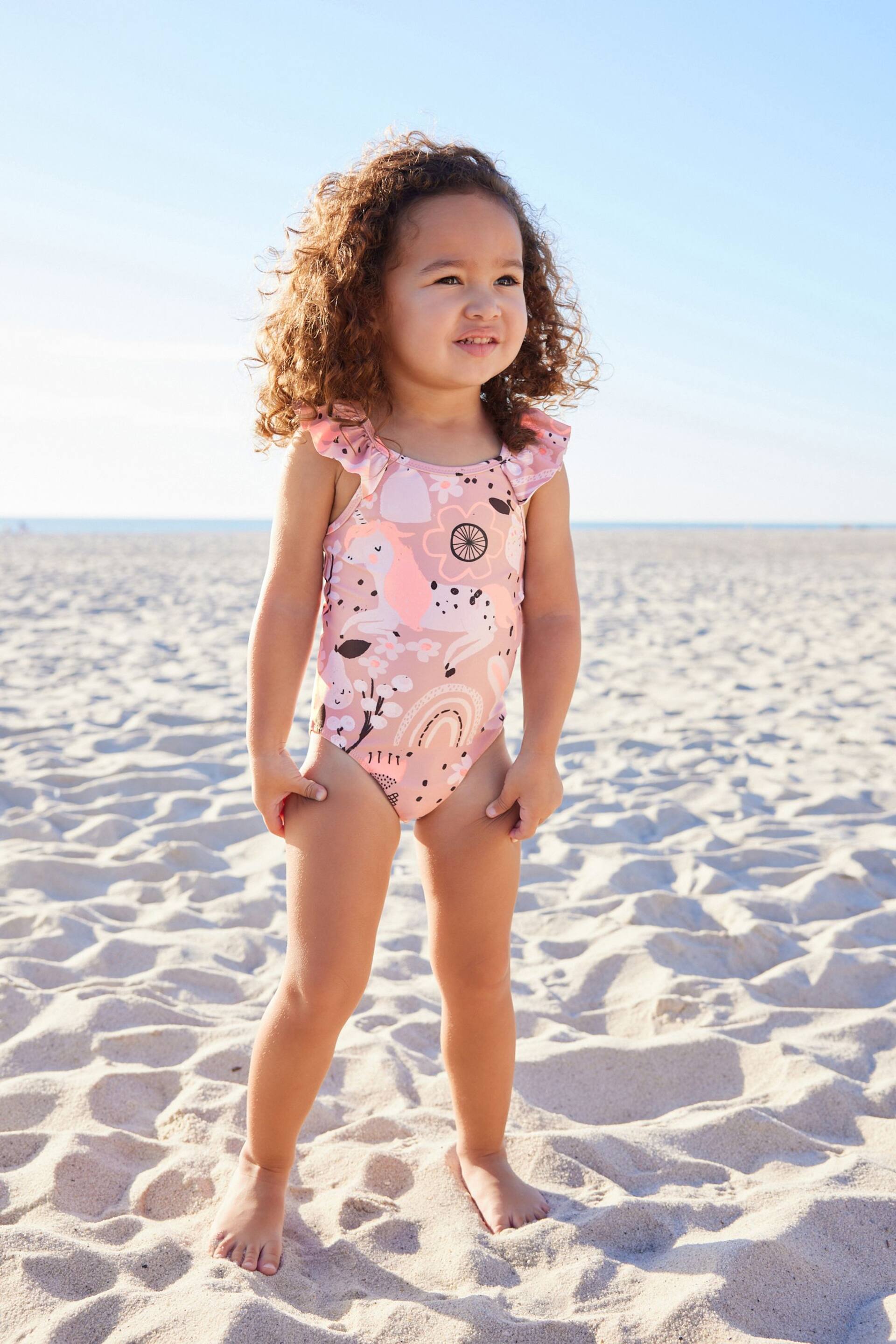 Pink Character Frill Sleeve Swimsuit (3mths-7yrs) - Image 1 of 6