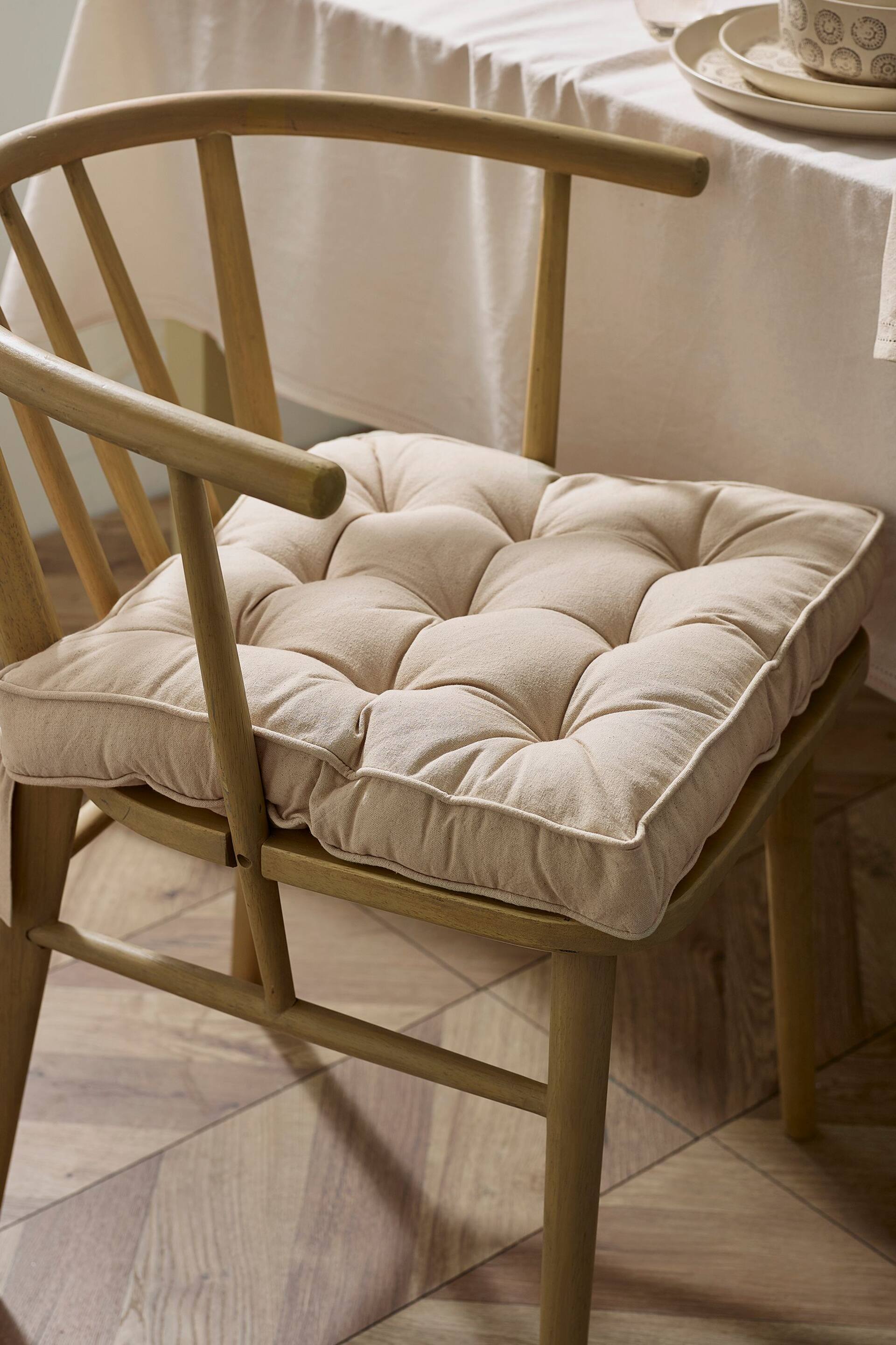 Natural Linen-Look Padded Cotton Seat Pad - Image 1 of 4