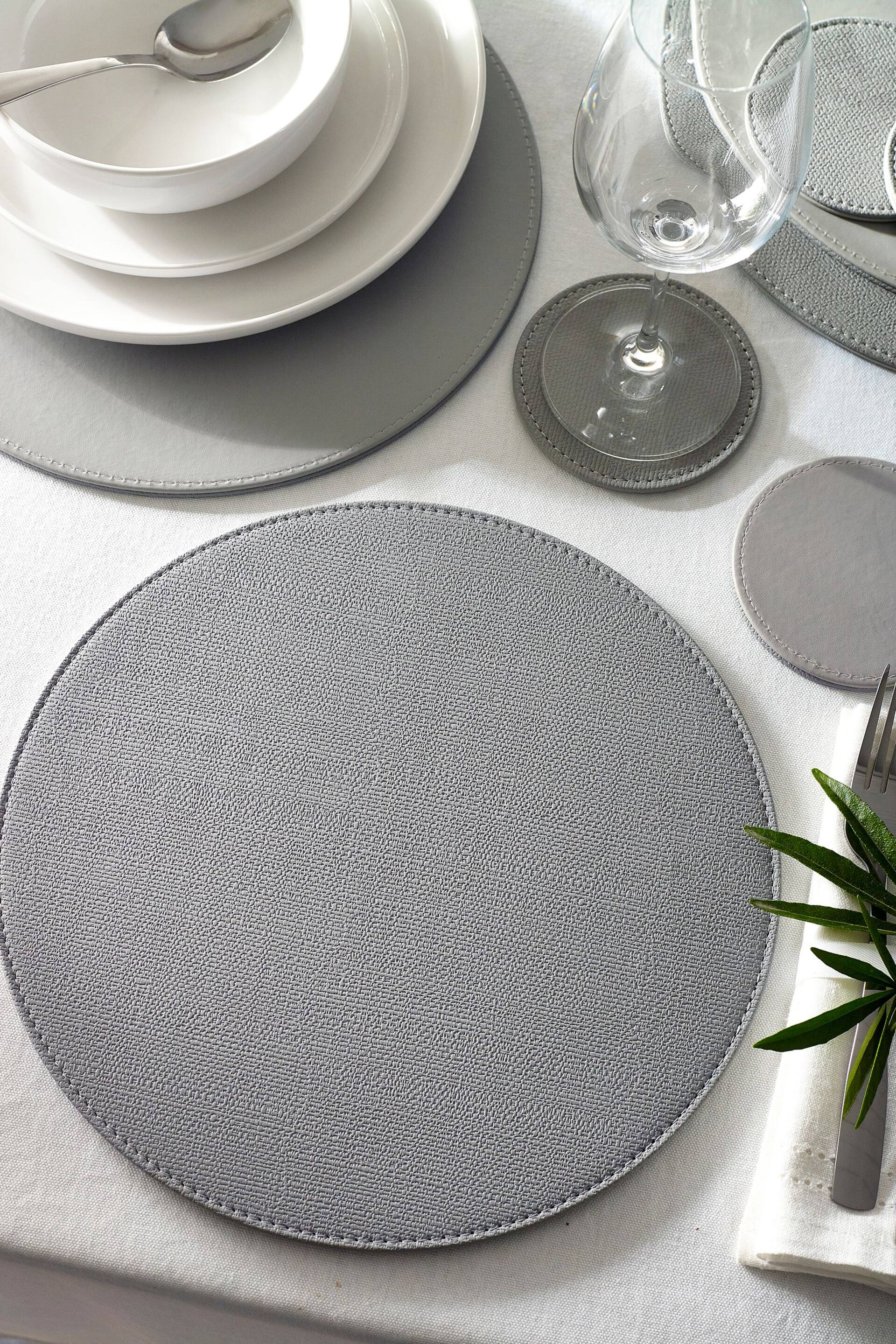 Set of 4 Grey Reversible Faux Leather Placemats and Coasters Set - Image 1 of 5