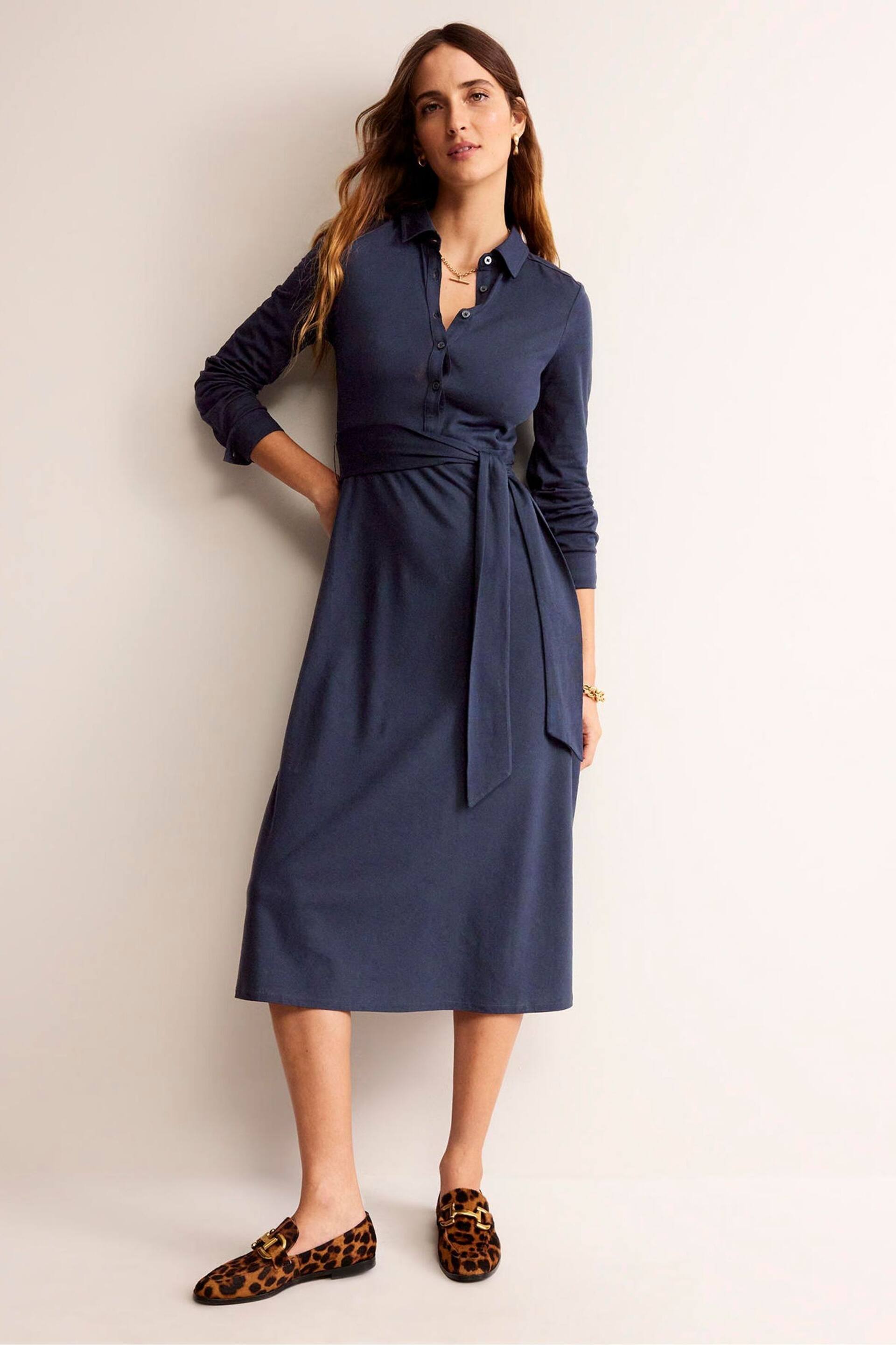 Boden Blue Laura Jersey Midi Shirt Dress - Image 1 of 5