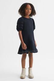 Reiss Navy Clea Junior Jersey Puff Sleeve Mini Dress - Image 1 of 7