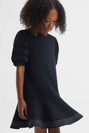 Reiss Navy Clea Junior Jersey Puff Sleeve Mini Dress - Image 3 of 7