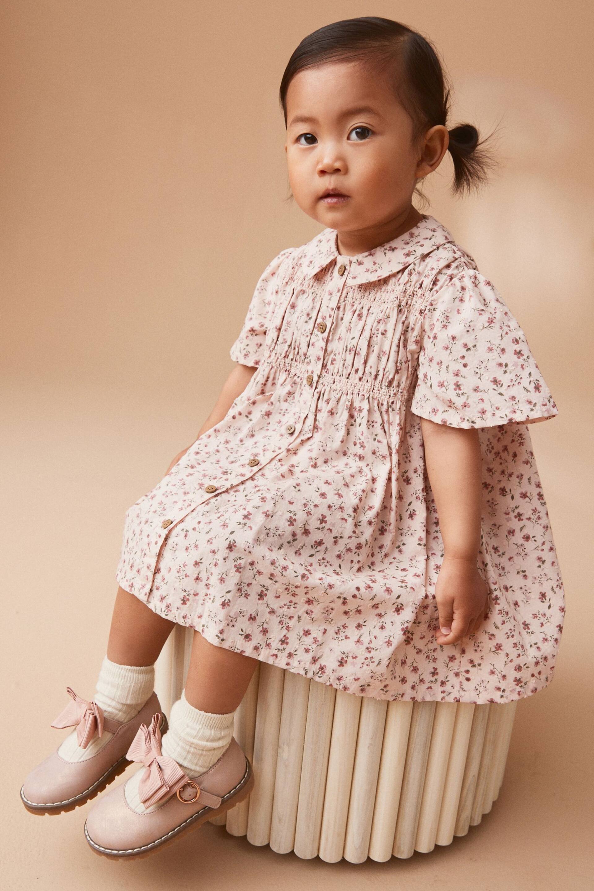 Pink Ditsy Shirred Cotton Dress (3mths-7yrs) - Image 2 of 6