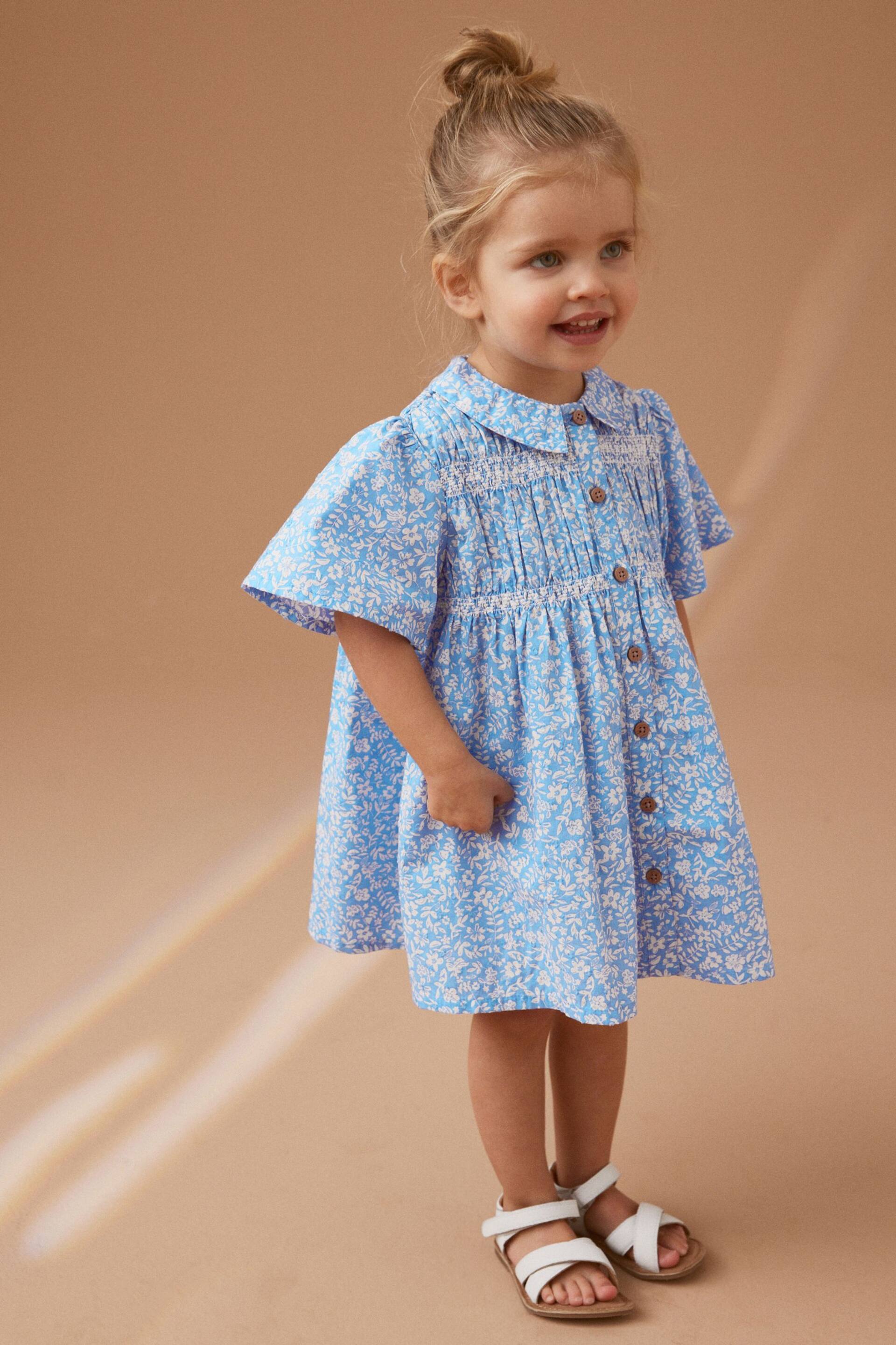Blue Ditsy Shirred Cotton Dress (3mths-7yrs) - Image 3 of 7