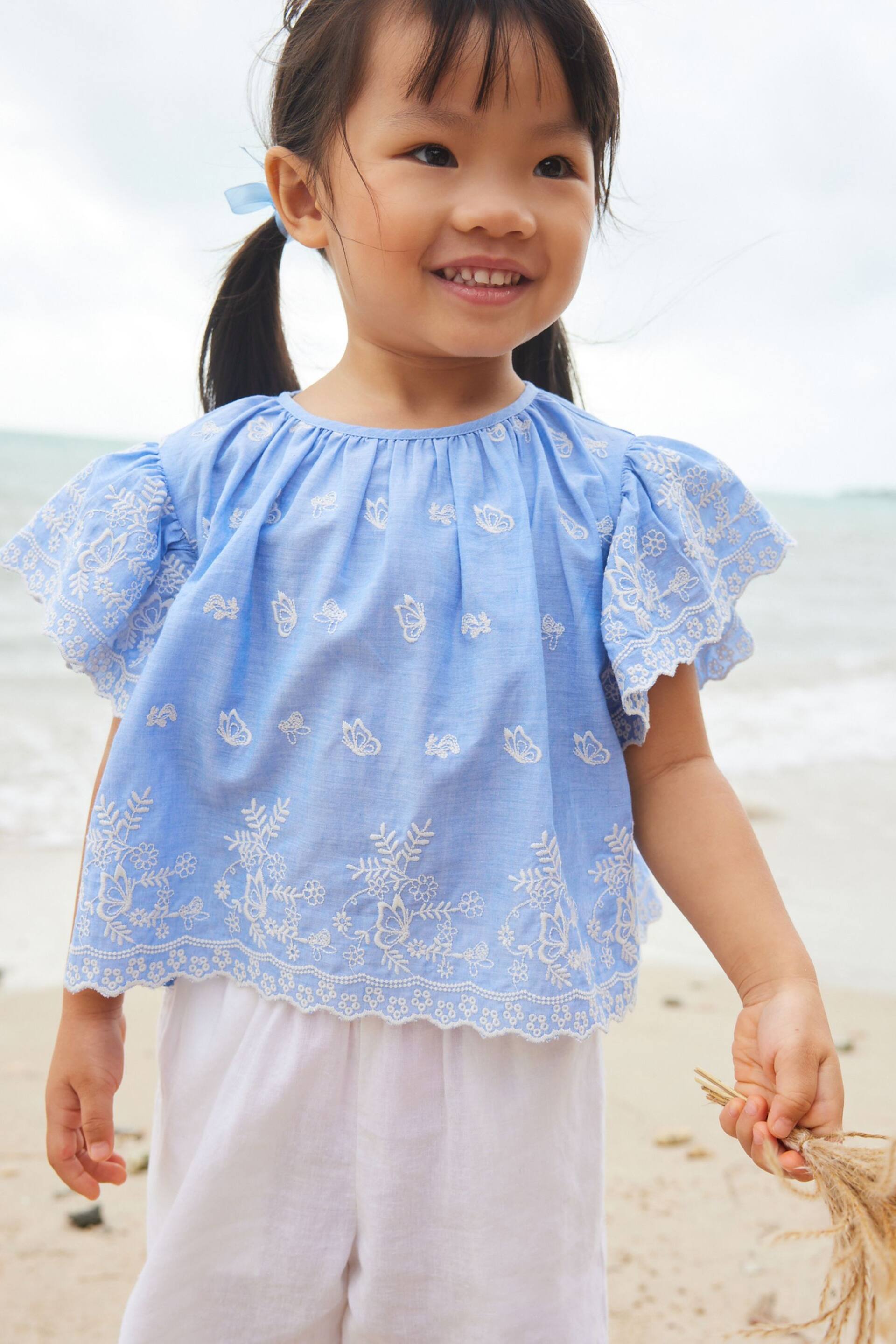 Blue Embroidered Blouse And Trousers Set (3mths-8yrs) - Image 3 of 6