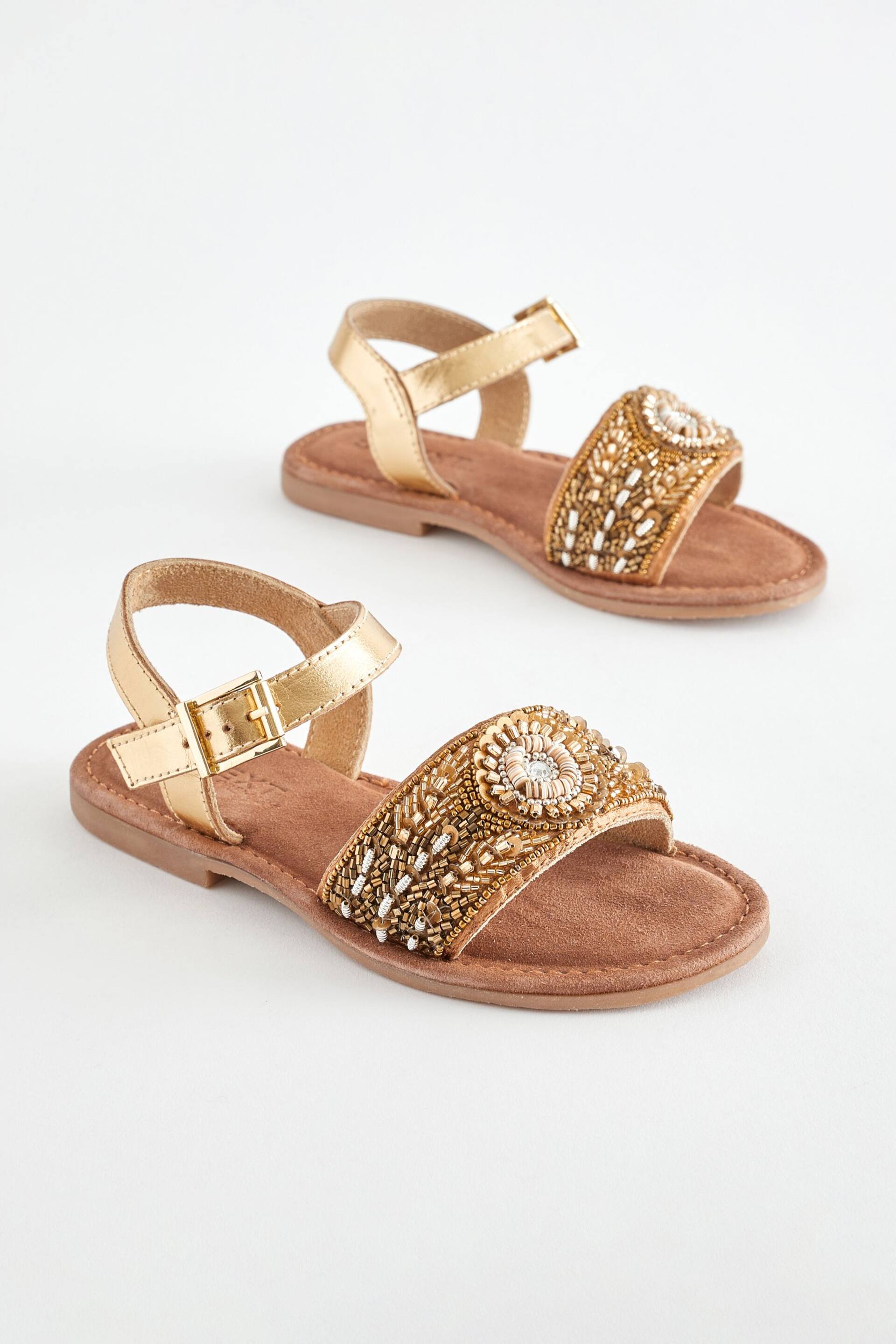 Gold Beaded Leather Occasion Sandals - Image 1 of 6